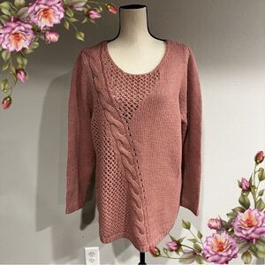 RuffHewn long sleeve plus size scoop neck open knit sweater